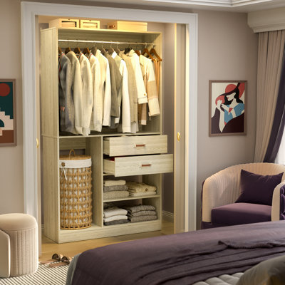 40'' W Closet System with Wooden Drawers and Hanging Rods