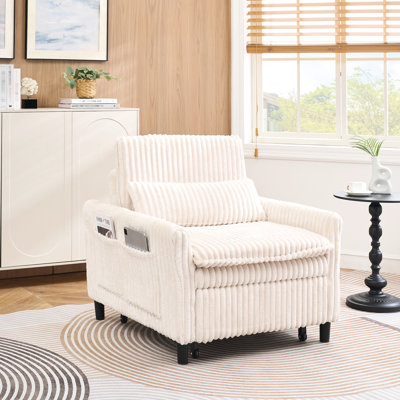 Beige Corduroy One - Person For Balcony And Bedroom In Small Apartment, Soft Sitting With Particle Sense, Easy To Care Fabric, Strong Wear Resistance, Solid Wood Frame, Plastic Black Feet, 69.42 Lb