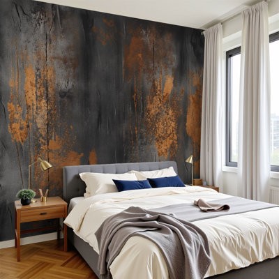 Papier peint adhésif pelez et collez à la texture abstraite rouille gris anthracite H 100 po x l 144 po amovible en papier PVC autocollant pour chambre à coucher, bureau à domicile
