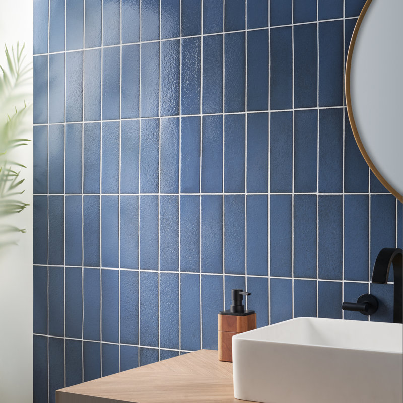 Groovy 2" x 8" Glossy Lava Stone Subway Wall Tile (3.88 Sq. Ft. / Case), Blue Steel