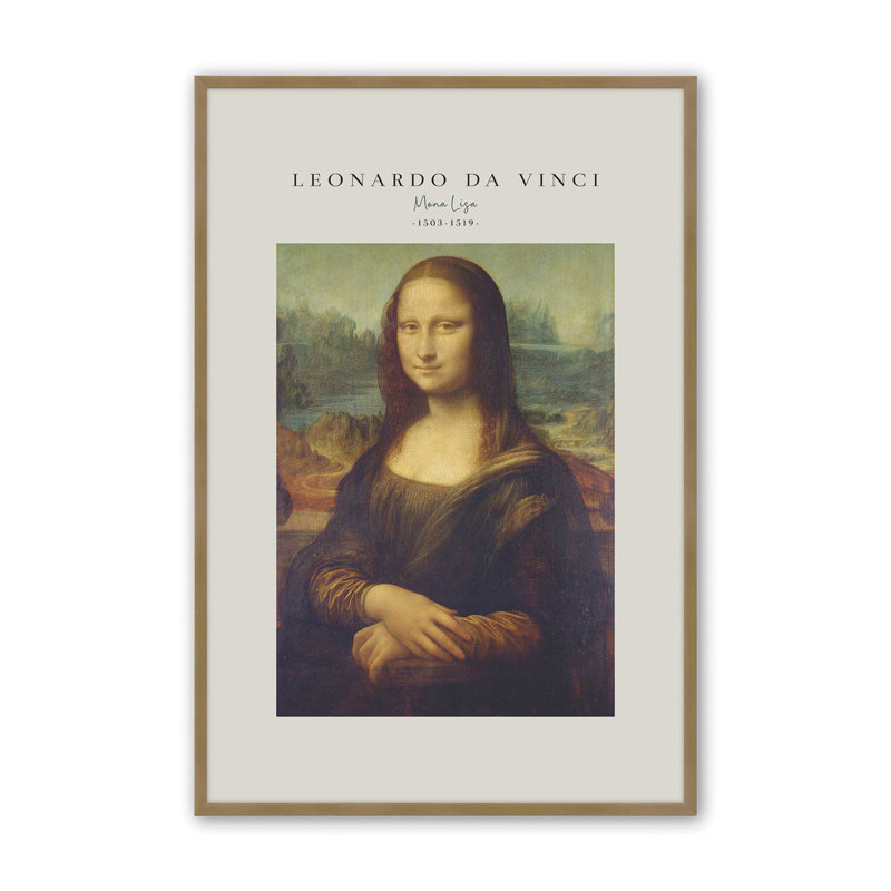 Mona Lisa v2 de Leonardo Da Vinci roulé, H 15,25 po x l 12,25 po, Reproduction encadrée sans passe-partout, Or brossé