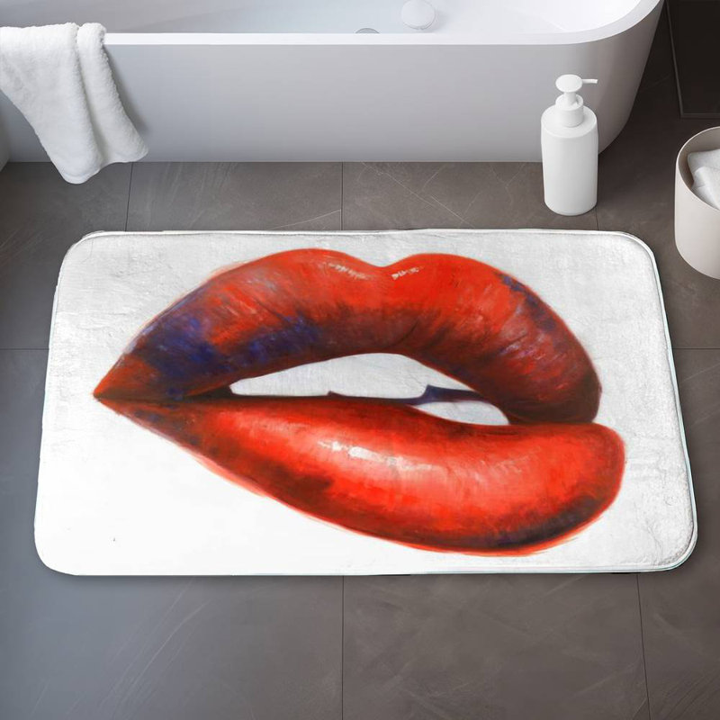 Beautiful red mouth Bath Mat with Non-Slip Backing - Quick Dry Memory Foam Bathroom Rug - Absorbent - Modern Plush Spa-Style - Machine Washable