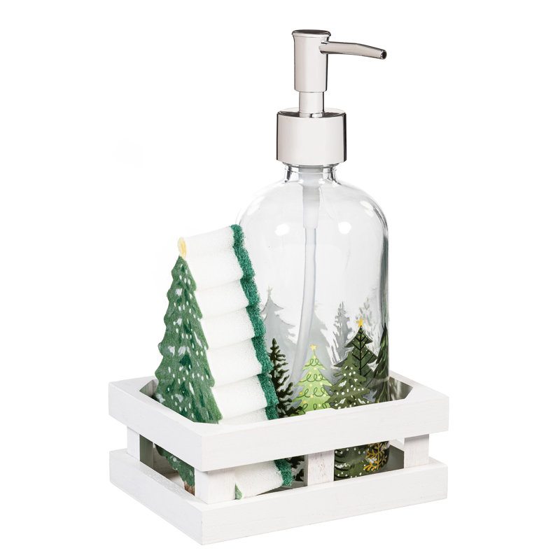 Ensemble-cadeau de cuisine en verre et éponge avec caisse en bois Shades of Green