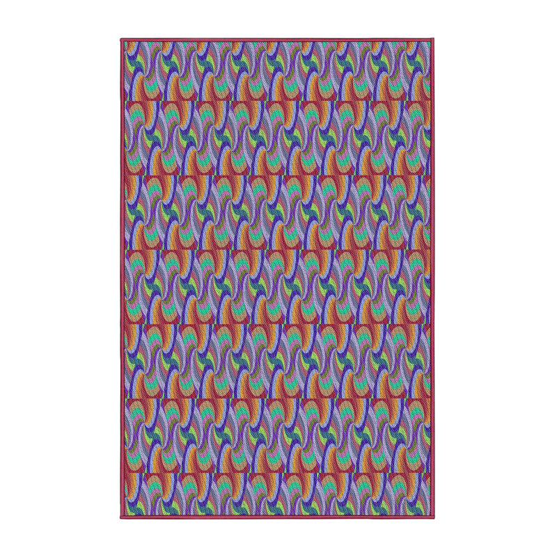 Tapis rouge/bleu à motifs, Rectangle 2 pi x 4 pi