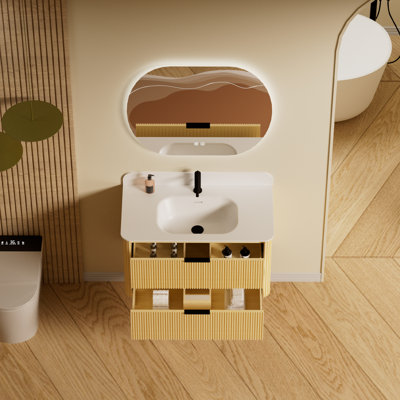 36" Wall-mounted Bathroom Vanity With Single Sink, Solid Wood Floating Vanity With Acrylic Top And Drawer