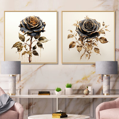 Vintage Rose Rosegold Elegance I - Rose Canvas Prints Set Of 2