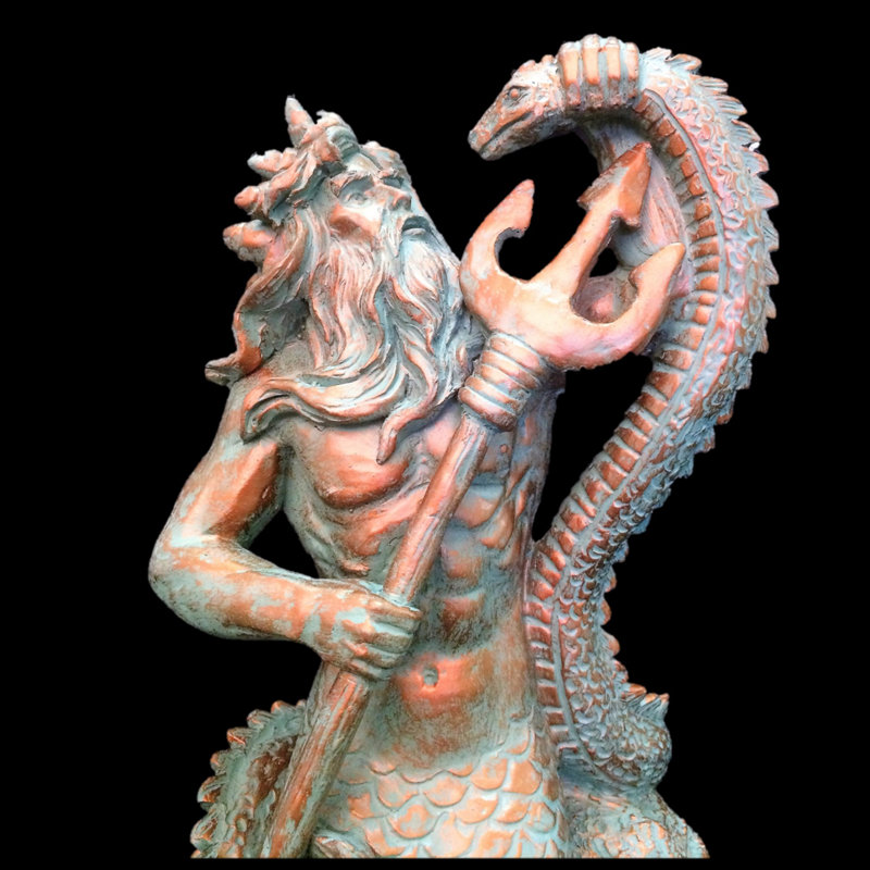 Life's a Beach Poseidon Ruler of the Sea Mermaid on Nautical Rock Statue, 21" H x 10" W x 9.25" D