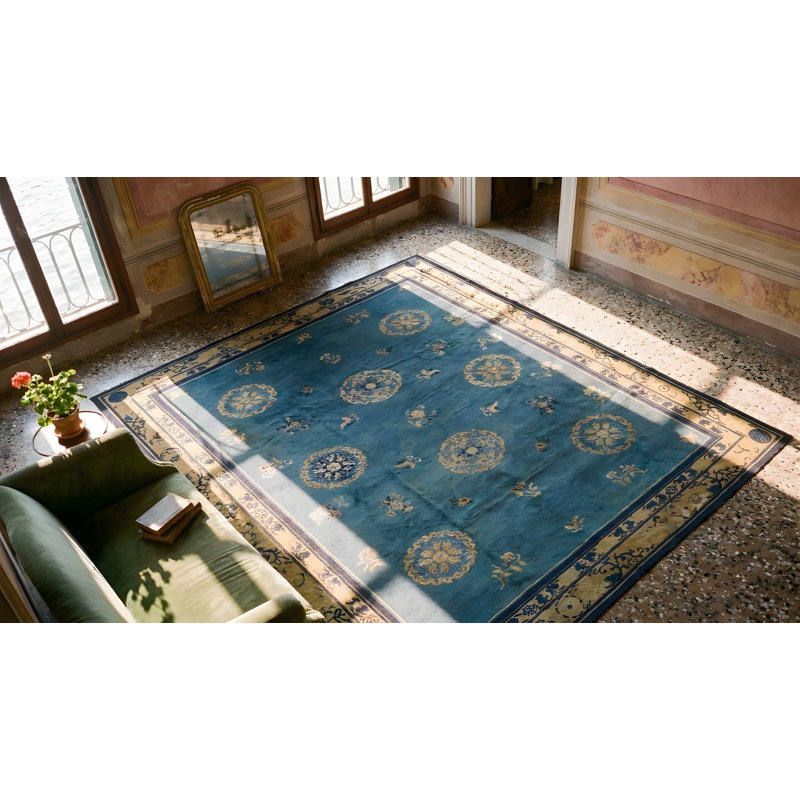 Antique Peking Chinese Allover Blue 1920s Rug