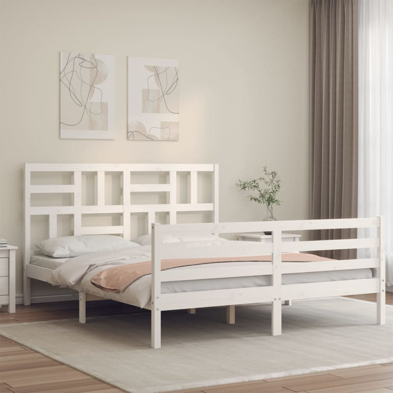 Bed Frame with Headboard, White, 200 x 200cm