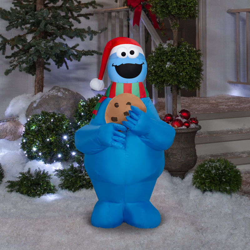 Monstre-biscuit léger de Noël avec chapeau de père Noël et écharpe Airblown-SM-Sesame Street