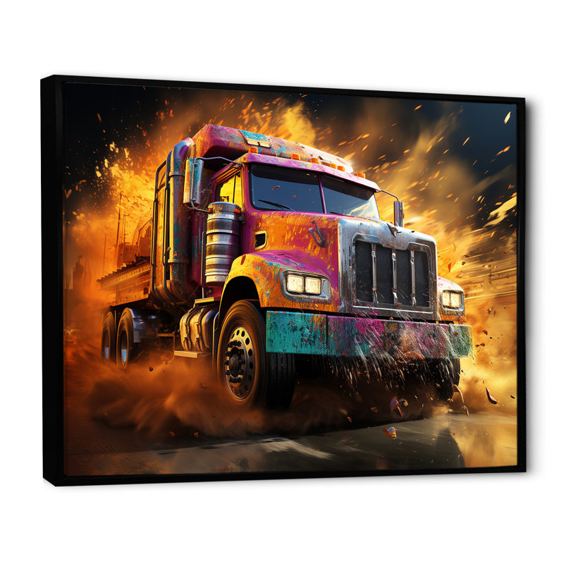 «Expressionist Monster Truck Fury IV» sur toile, Cadre flottant noir, H 30 po x l 40 po x P 1,5 po