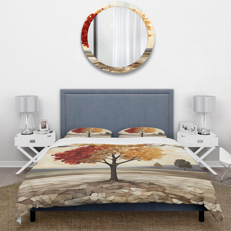 Ensemble de housse de couette orange American Basswood Tree Harmony I, Housse de couette pour grand lit et 2 taies décor