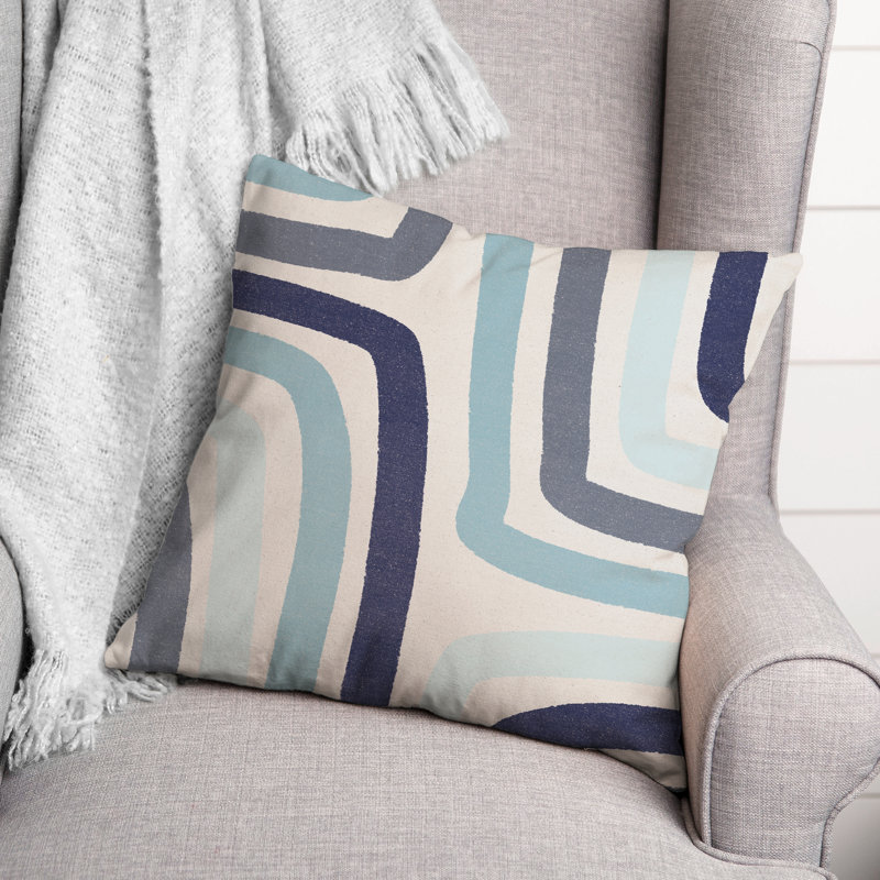 Coussin abstrait à rayures bleues abstraites