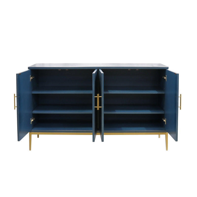 Edgar Teal Sideboard, 6 Shelf & Gold Metal Frame