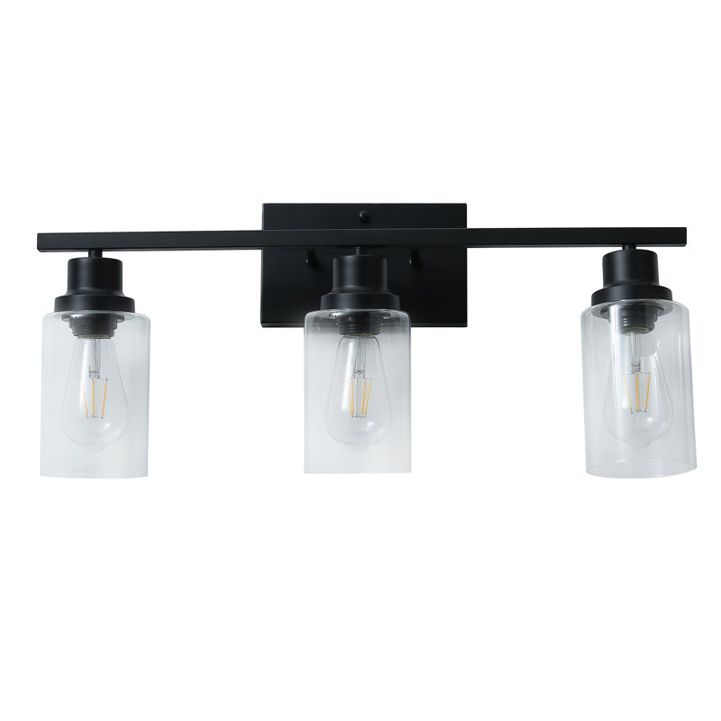 Luminaire de salle de bain à 3 lumières avec abat-jour en verre à finition noire à intensité variable classique