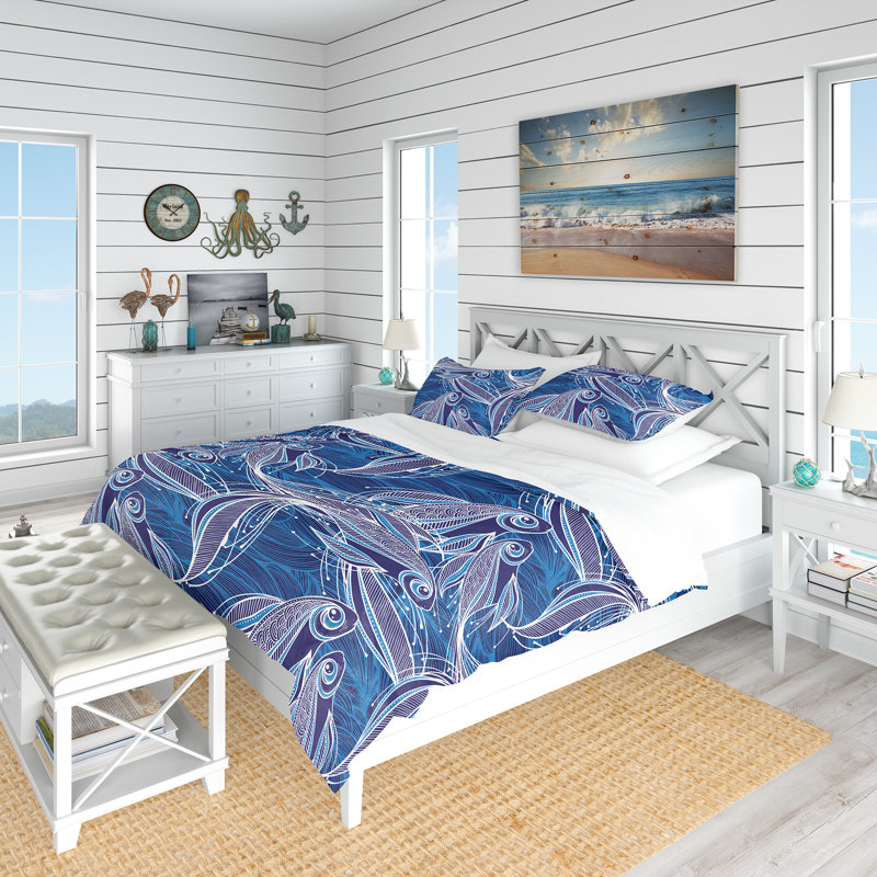 King Blue Nautical Fish Pattern Microfiber Duvet Cover Set