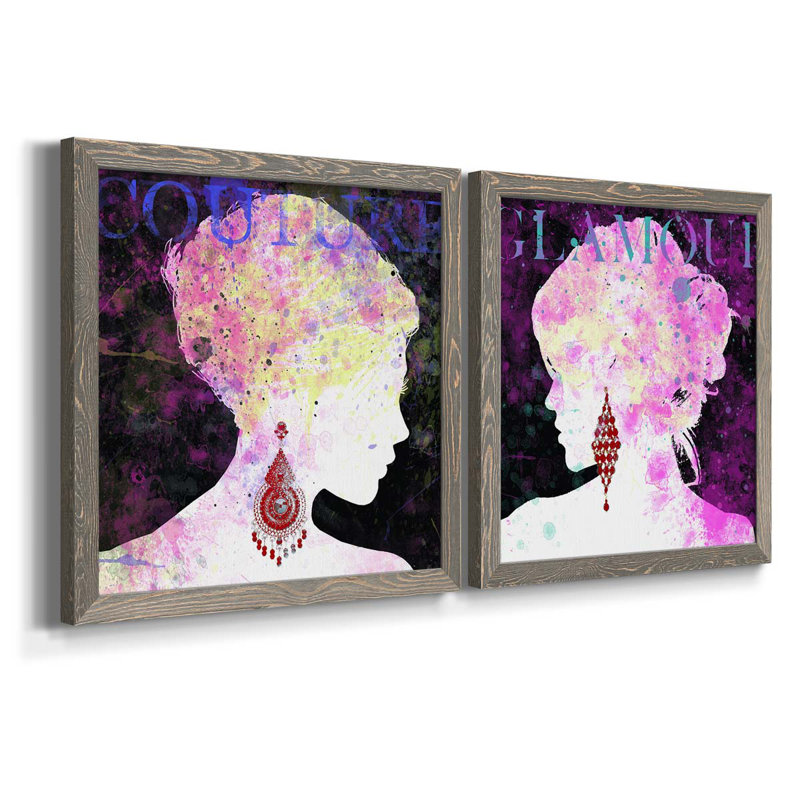 Couture - Ensemble de 2 peintures sur toile encadrées, Encadré gris, H 27,5 po x l 55 po x P 1,5 po