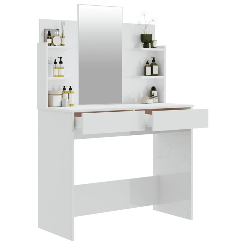 Sartell Dressing Table with Mirror, High Gloss White