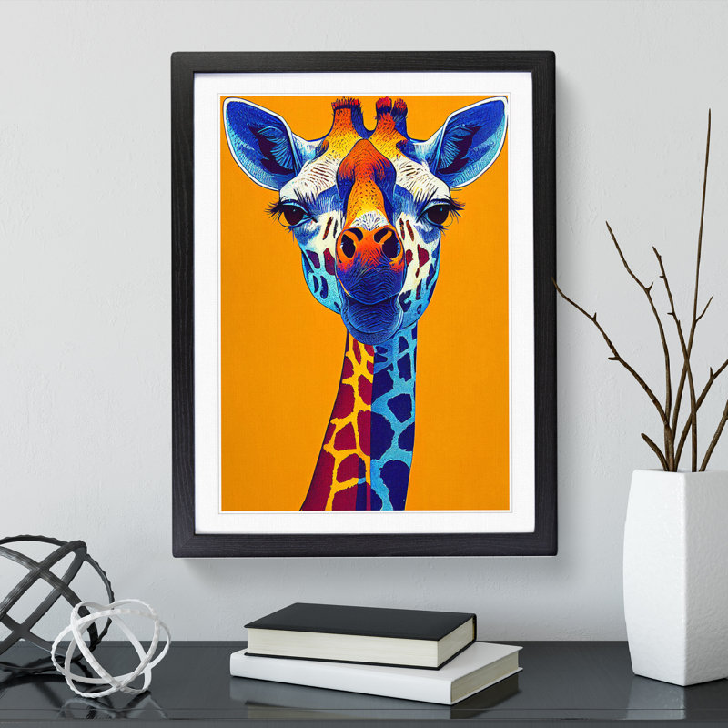 Expressive Giraffe - Single Picture Frame Print, Black, 64cm H x 46cm W x 2cm D
