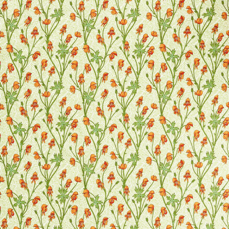 Bedford Park Monkshood Fabric, Tangerine/Sage