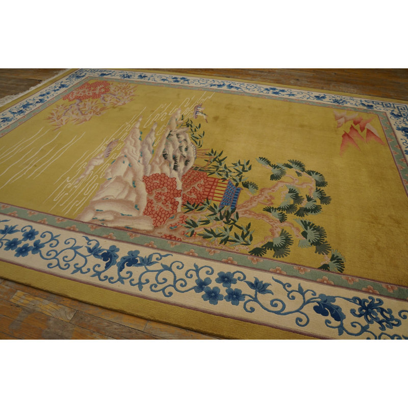 Light Yellow Color Antique Artistic Scenic Design Chinese Deco Rug