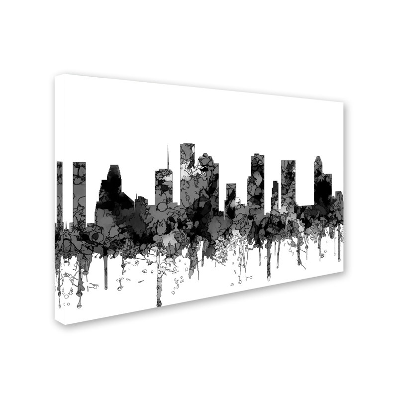 « houston texas horizon bw », reproduction d’impression sur toile tendue, H 22 po x l 32 po
