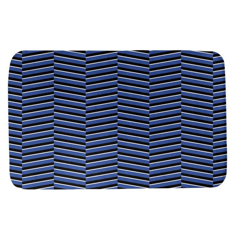 Tapis de bain à rayures rectangulaires anti-dérapant fractures, l 17 po x L 24 po, bleu