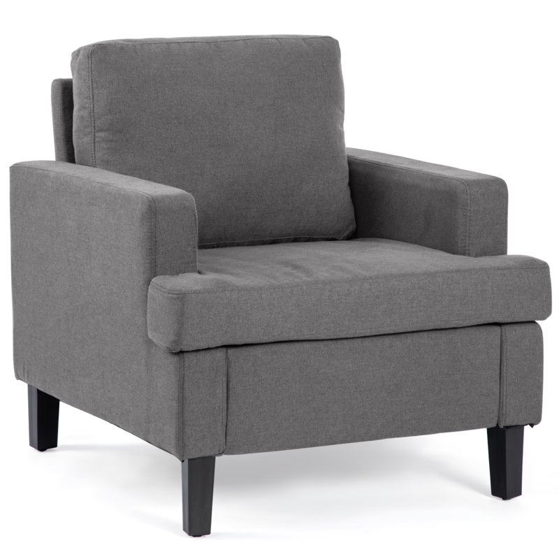 Chaises d'appoint de style Mid-Century, fauteuil en tissu de lin, fauteuils simples rembourrés pour le salon de la chambre à coucher