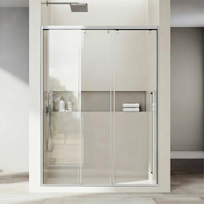 Uks13 56 In. To 60 In. W X 66 In. H Right-Side Opening Semi-Frameless Triple Bypass Sliding Shower Door With 5/16 In. (8Mm) Clear Glass In Chrome