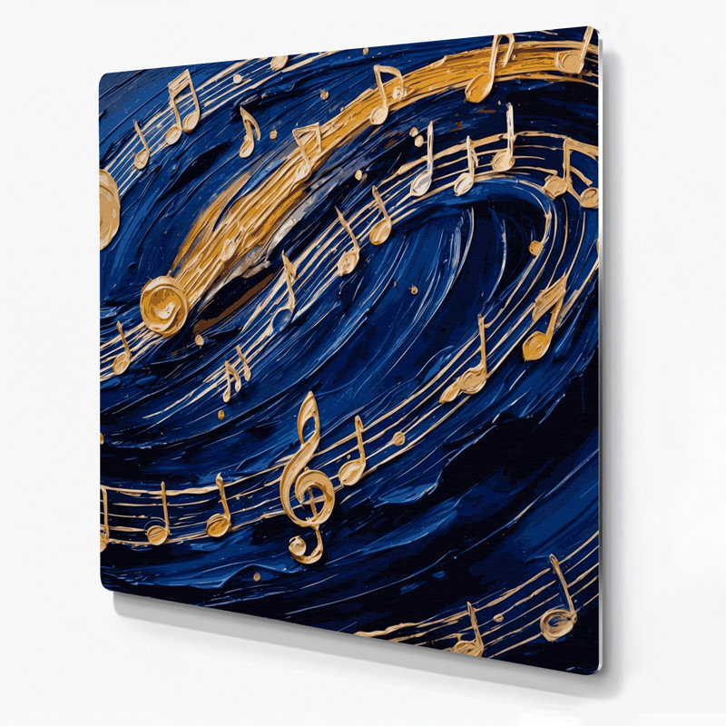Musique, notes de musique et symboles, art mural en métal bleu, H 8 po x l 8 po