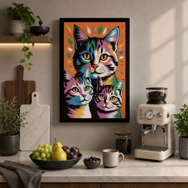 Cats Pop Art - Wrapped Canvas, Terracotta Border, 30x20 - 76.2 x 50.8 cm