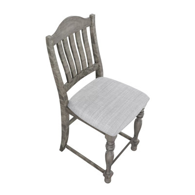 Set Of 2 Upholstered Counter Height Chairs With Slatted Back In Light Grey