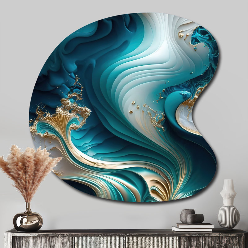 «Abstract Geode Turquoise III», art mural en métal asymétrique en marbre, reproduction d'art moderne en forme unique