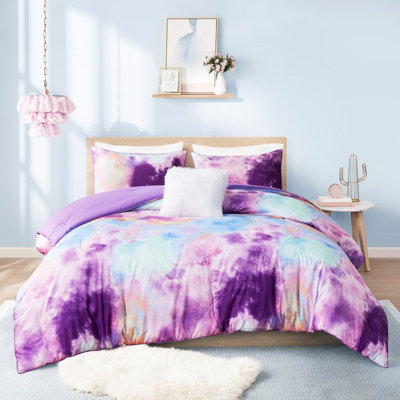 Twin/Twin Xl Watercolor Tie Dye Comforter, Machine Washable, , Piped Edge, 1 Decorative Pillow Multicolor Comforter For Xl, Treatment, , Soft Microfiber, Square