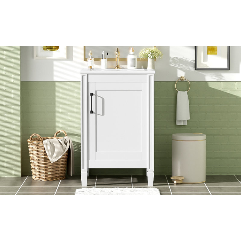 Compact Space-saving White Vanity Solid Wood Modern Small Bathroom