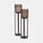 Modern Metal and Glass Hurricane Lantern with Cylindrical Iron Frame and Decorative Textured Base for a Sleek Glam Accent Display-105077146