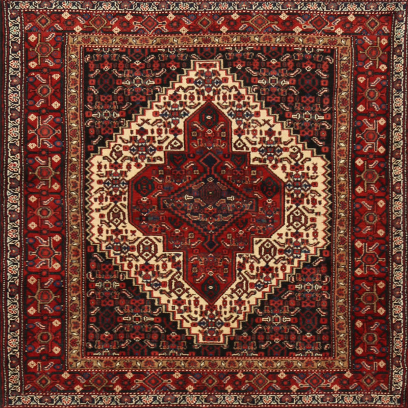 Tapis oriental rouge / crème, Carré 7 pi