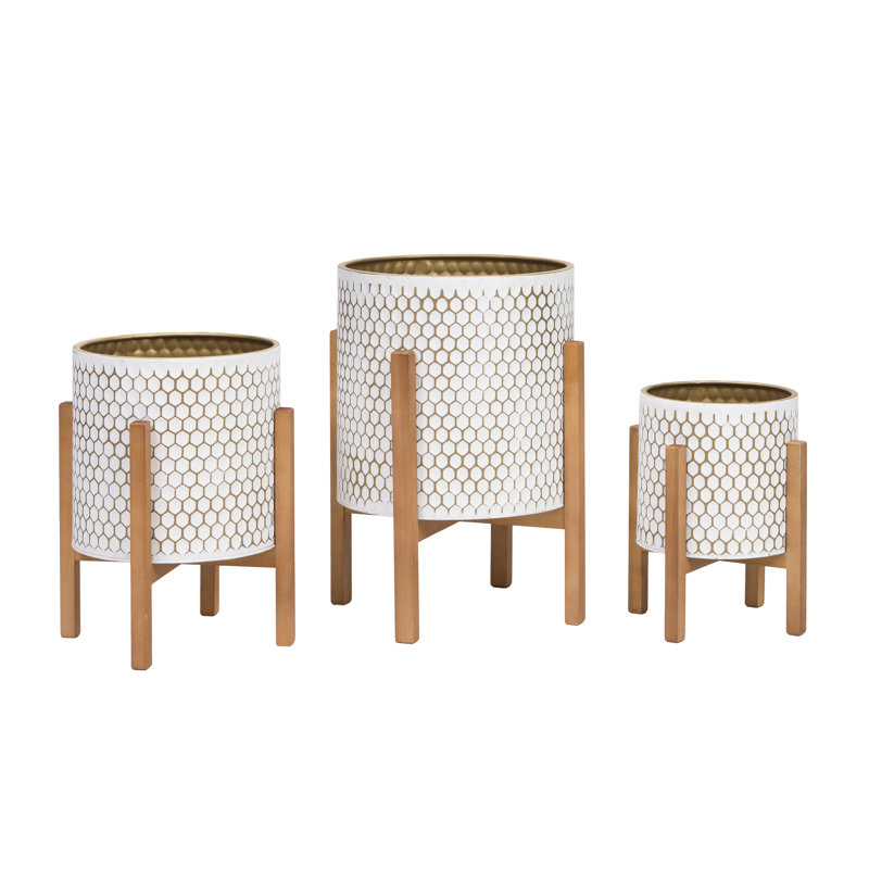 Ensemble de 3 pots en nid d'abeille Lavdie avec base Kinsley