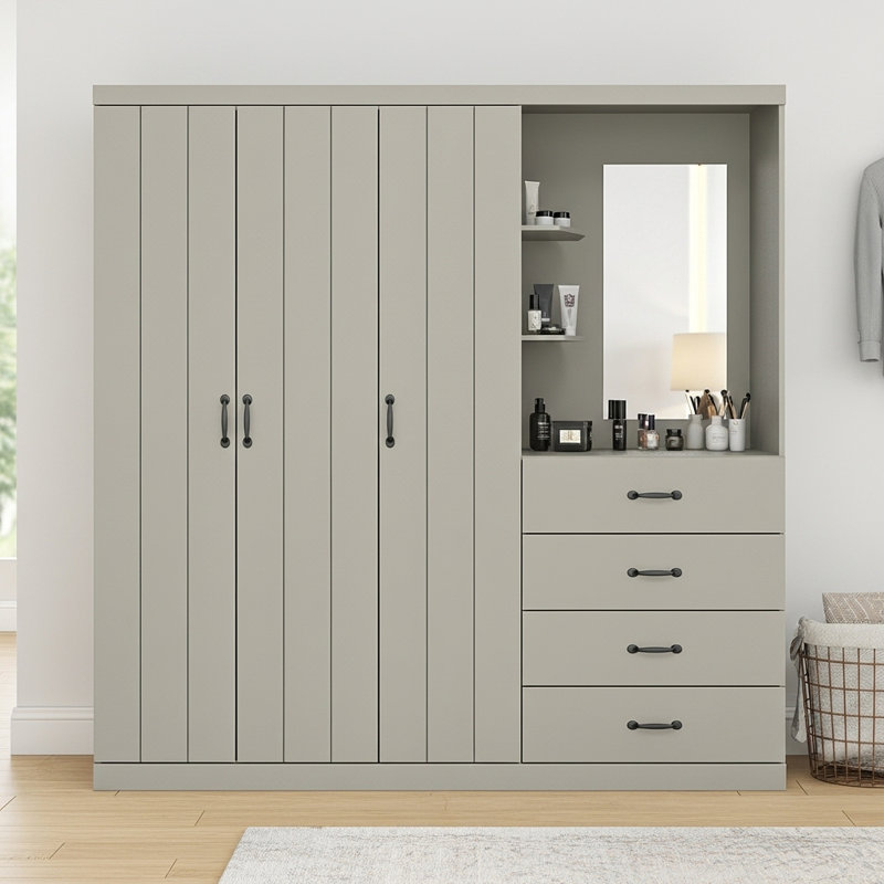 3 Door 4 Drawer Combi Fitment Wardrobe, Light Grey