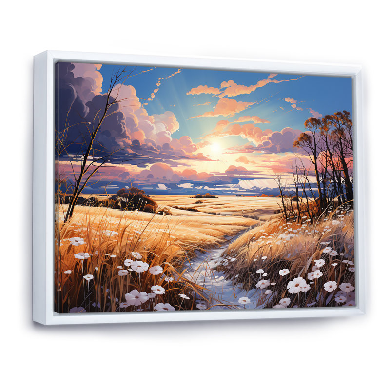 Kawaii Paries, paysage au coucher du soleil, H 24 po x l 32 po x P 1 po, Cadre flottant blanc