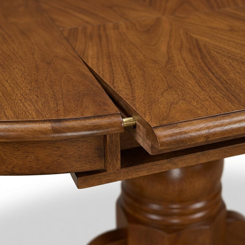 Ensemble de table et de chaises ovales en caoutchouc brun selle avec rallonge papillon et rangement intégré, 4 chaises avec assise en similicuir