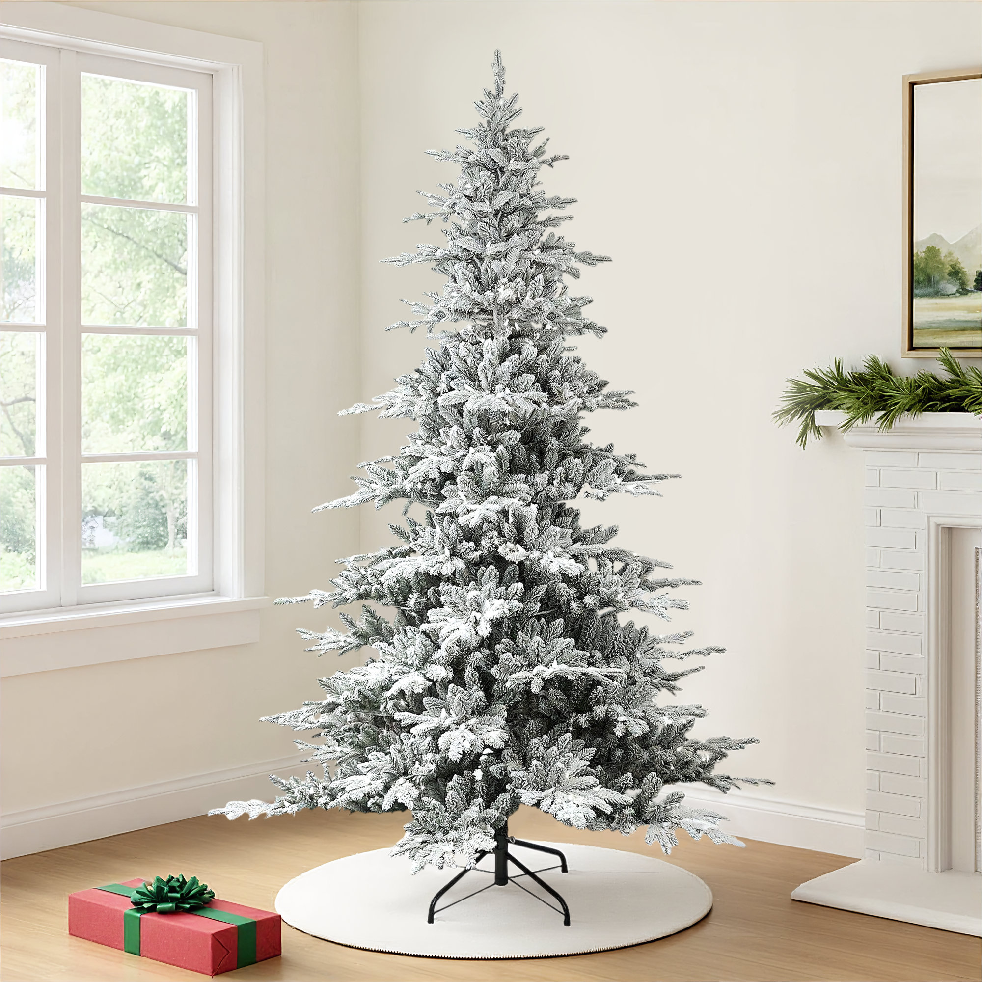 7'6" H Green Realistic Artificial Pine Frosted Christmas Tree with 500 Lights