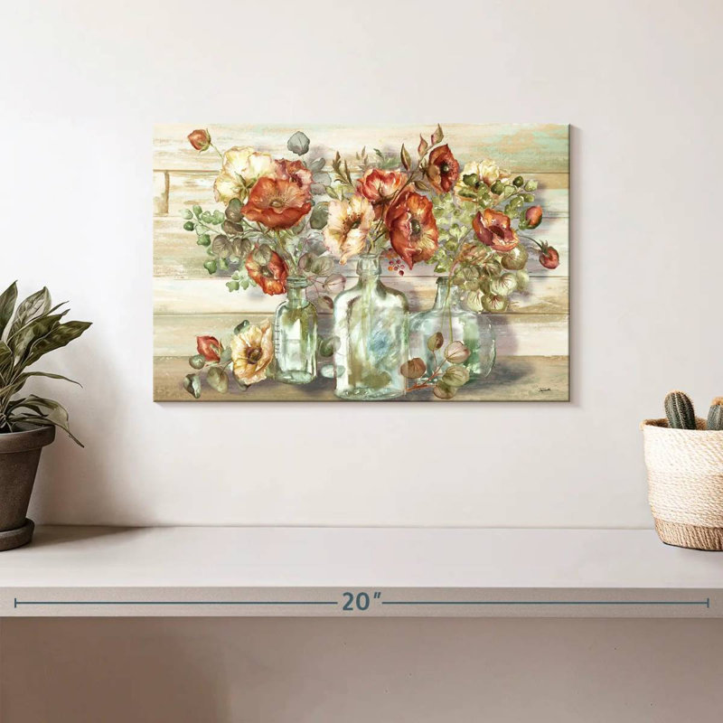 Harnek, coquelicots et eucalyptus en bouteille, H 8 po x l 12 po
