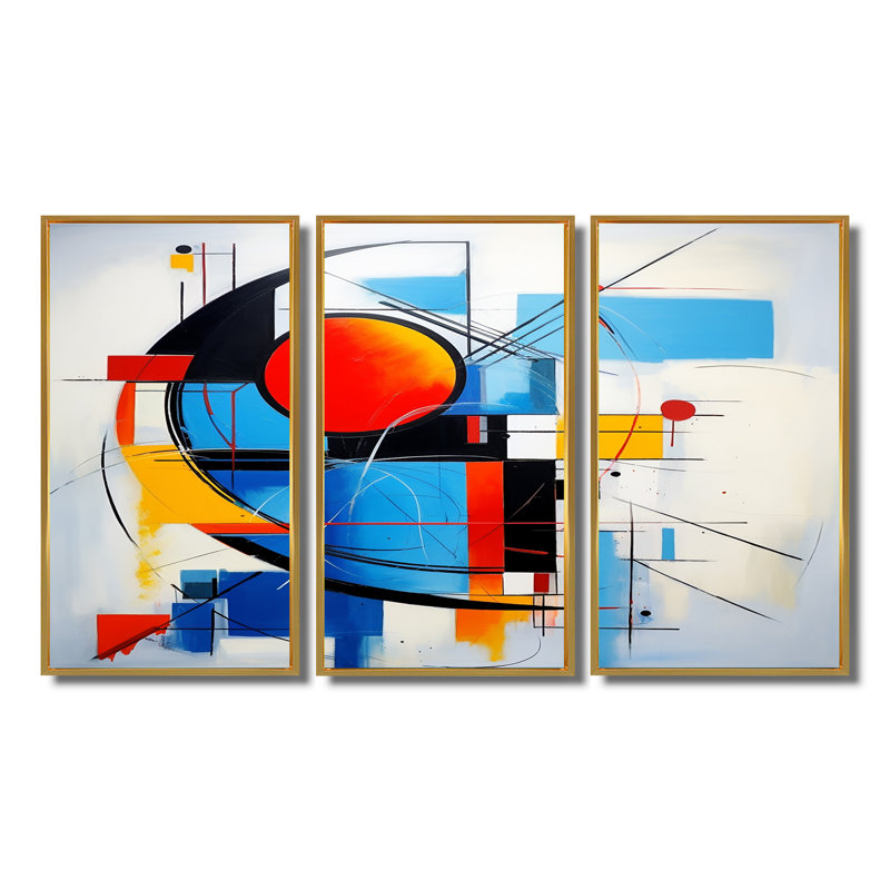 Red Sunset Deconstructed Sky - Geometric Wall Art Decor Set, Gold Floater Framed, 40" H x 60" W x 1" D