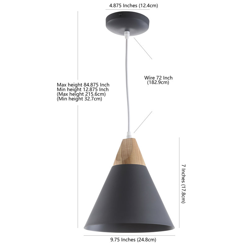 Luminaire suspendu conique simple 1 lumière Bova, Gris foncé