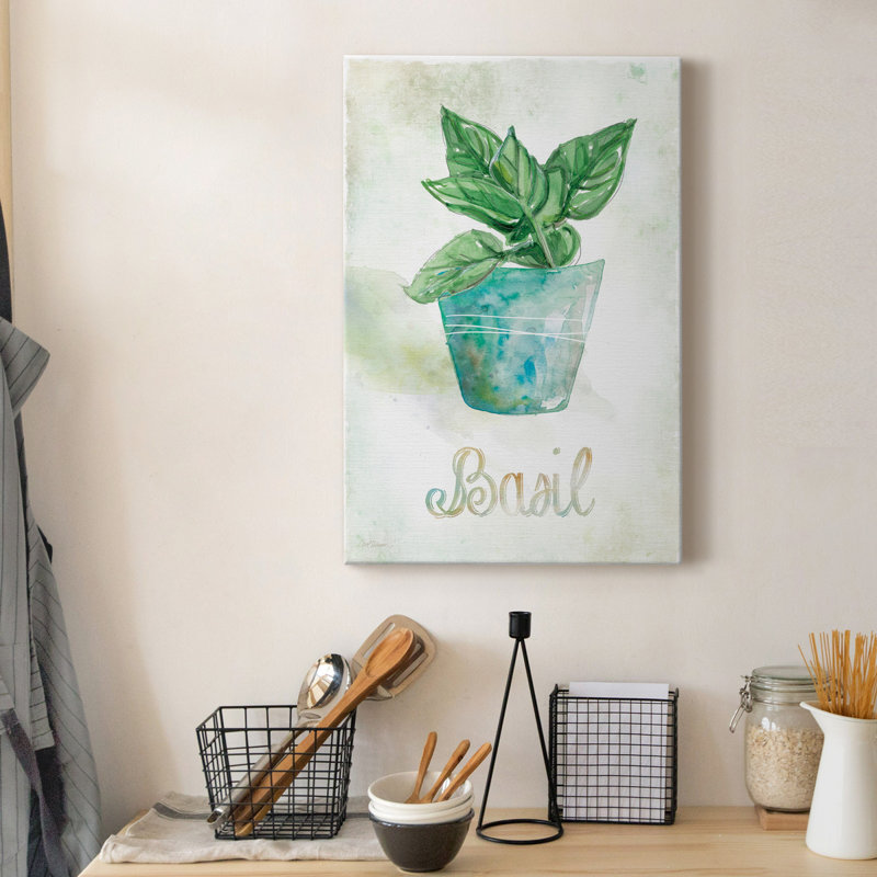 Basilic en pot - peinture, H 60 po x l 40 po x P 1 po, Toile tendue