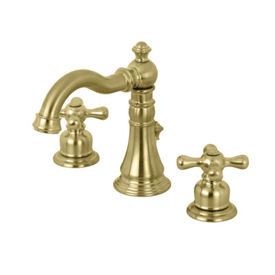 Kingston Brass American Classic Two-Handle 3-Hole Deck Mount Widespread Bathroom Faucet with Pop-Up Drain