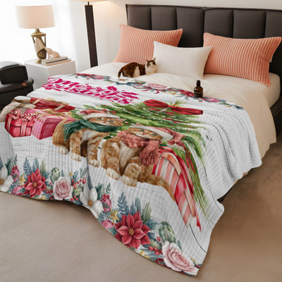 Couverture polaire à motifs de chats de Noël pour canapé, cadeau d'hiver XmasTree en flanelle de microfibre grise à motif floral, idéale en toute saison, légère et douce, pour animaux de compagnie, 127 x 102 cm