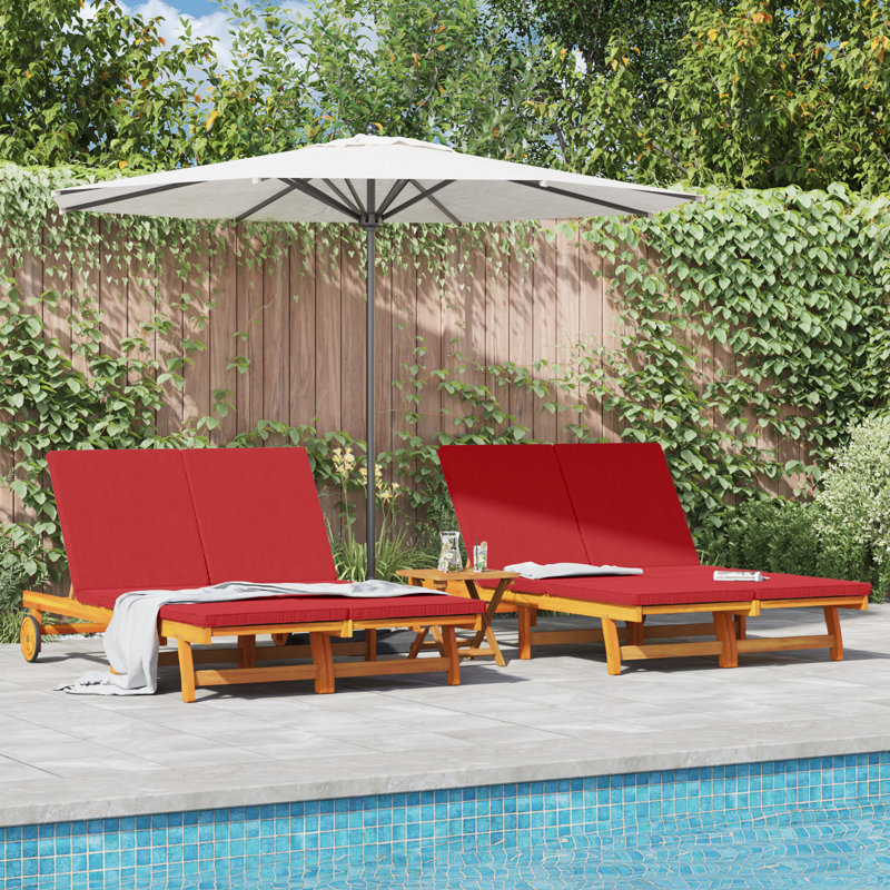 Ensemble de 2 chaises longues en bois d'acacia massif vidaXL 25,6 po x 78,7 po x 33,1 po, Rouge
