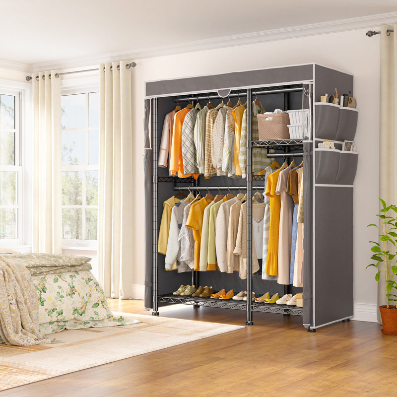 Clothes Rack With Cover Heavy Duty Clothing Rack For Hanging Clothes Loads 550 Lbs, Adjustable Closet With Wheels, Black